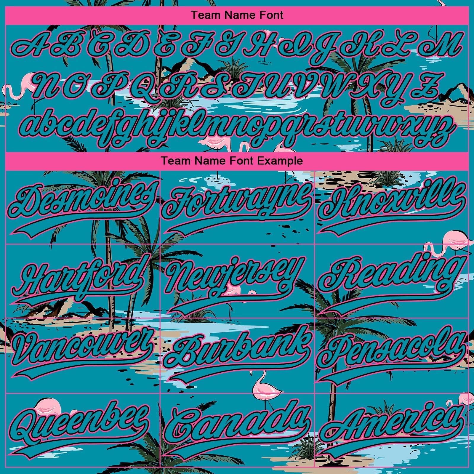 Custom Teal Black-Pink Tropical Hawaii Palm Trees And Flamingo Two-Button Unisex Softball Jersey