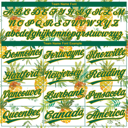 Custom White Kelly Green-Gold Hawaii Fruit Pineapples Two-Button Unisex Softball Jersey