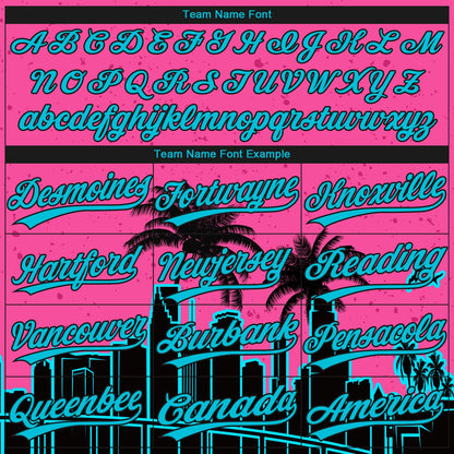 Custom Pink Lakes Blue-Black Miami Palm Trees City Edition Two-Button Unisex Softball Jersey