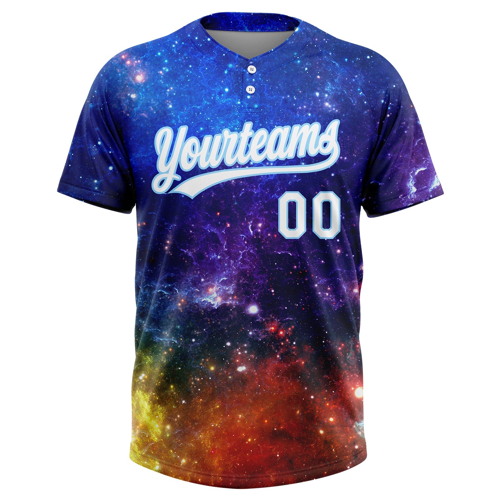 Custom Graffiti Pattern White-Light Blue Galaxy Star Two-Button Unisex Softball Jersey