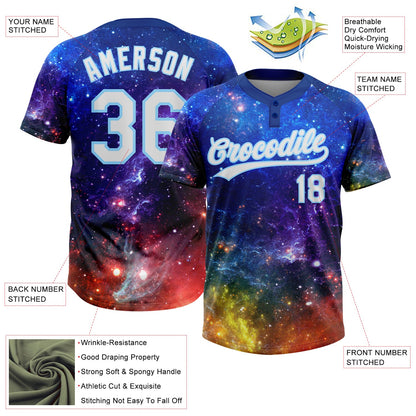 Custom Graffiti Pattern White-Light Blue Galaxy Star Two-Button Unisex Softball Jersey