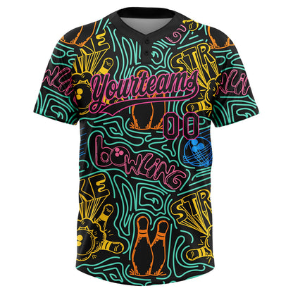 Custom Black Pink Bowling 3D Pattern Design Two-Button Unisex Softball Jersey