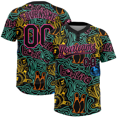 Custom Black Pink Bowling 3D Pattern Design Two-Button Unisex Softball Jersey