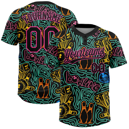 Custom Black Pink Bowling 3D Pattern Design Two-Button Unisex Softball Jersey