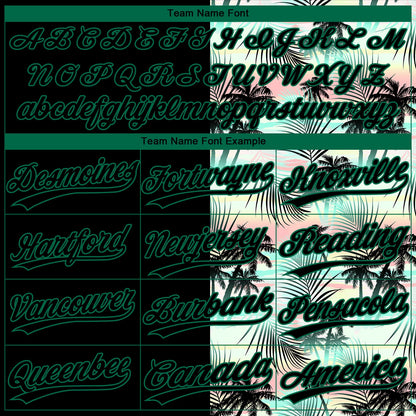 Custom Black Kelly Green Tropical Palm Leaves Two-Button Unisex Softball Jersey