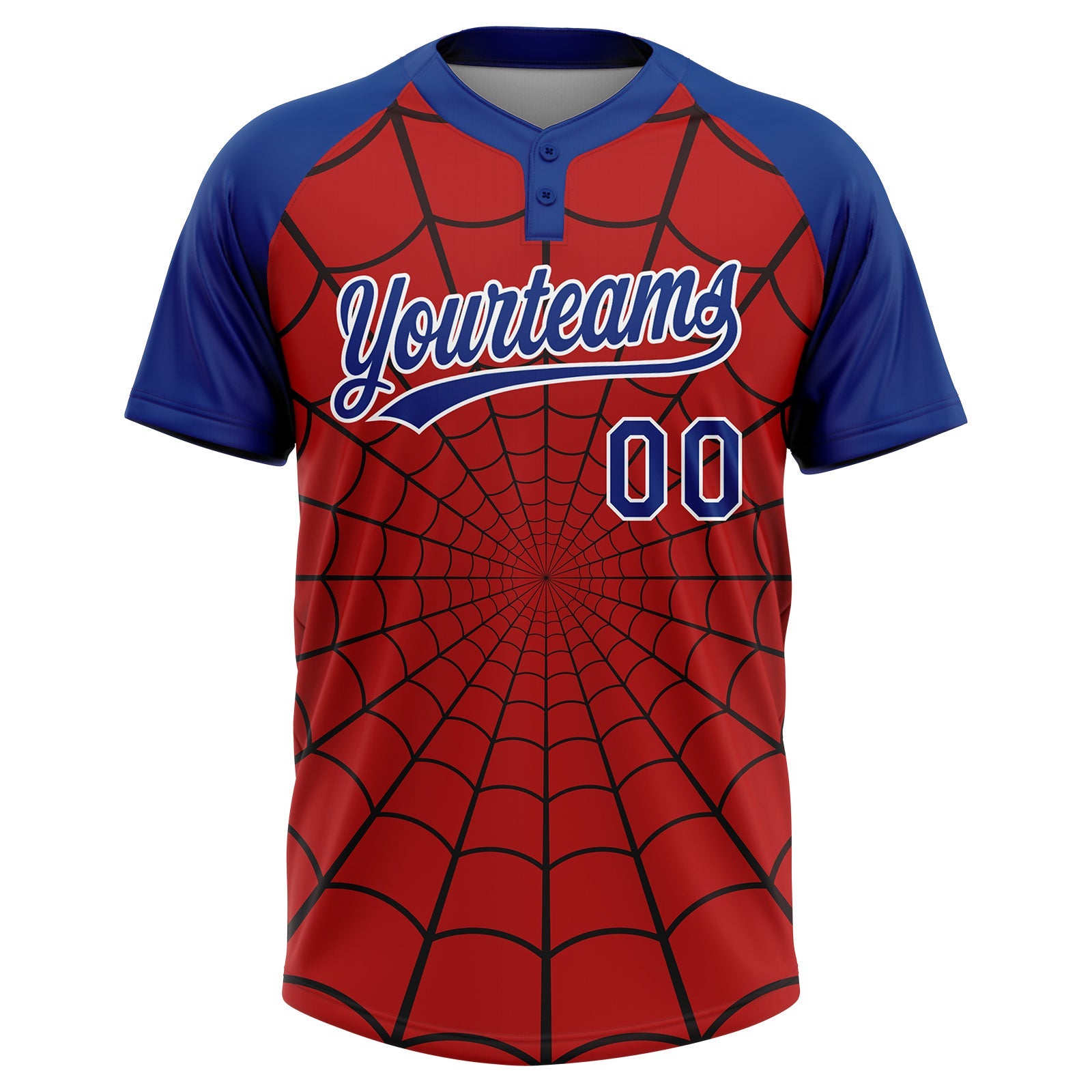 Custom Red Royal-White Spider Web 3D Pattern Design Two-Button Unisex Softball Jersey