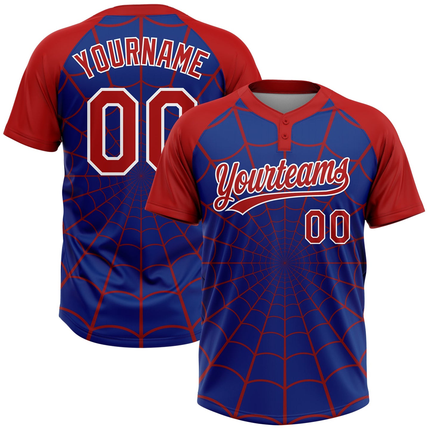 Custom Royal Red-White Spider Web 3D Pattern Design Two-Button Unisex Softball Jersey