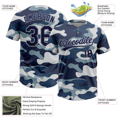 Custom Camo Navy-Gray Salute To Service Two-Button Unisex Softball Jersey