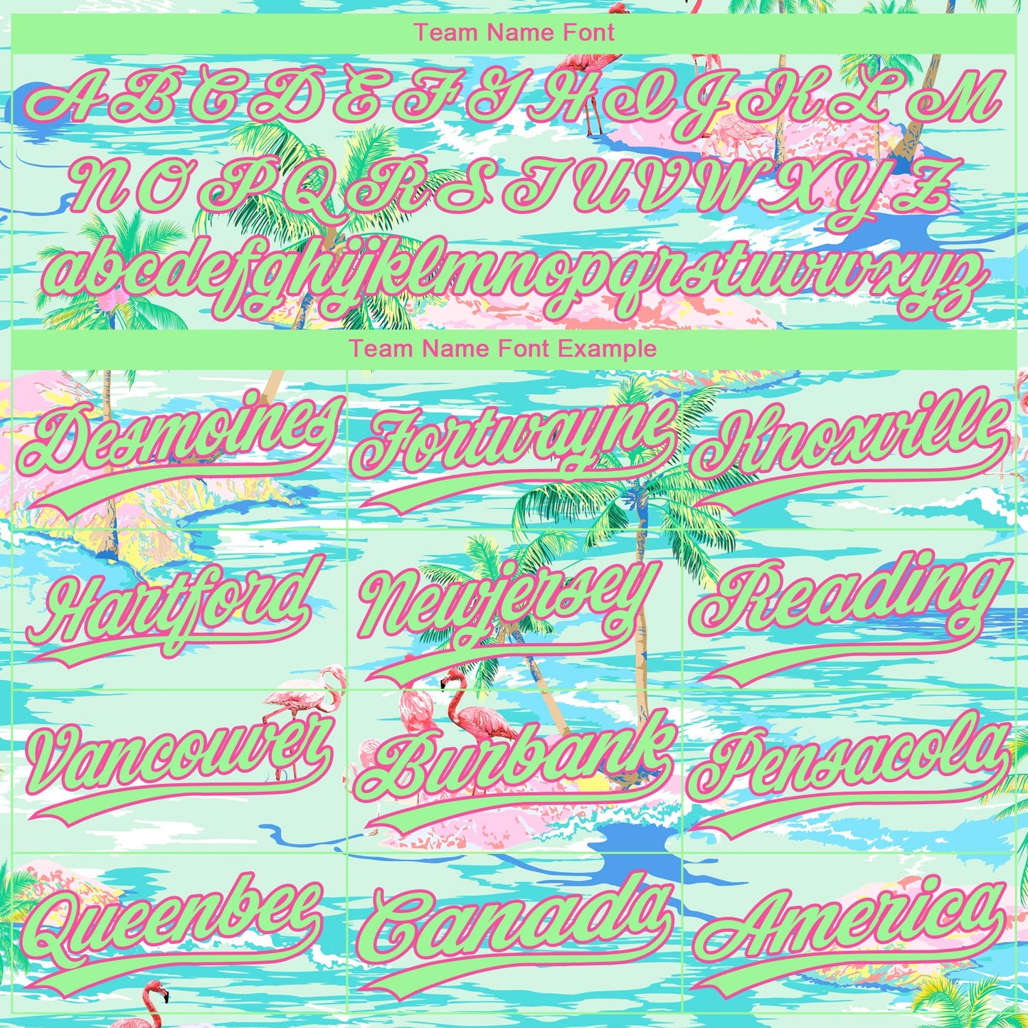 Custom Lakes Blue Pea Green-Pink Beach Hawaii Palm Trees And Flamingo Two-Button Unisex Softball Jersey