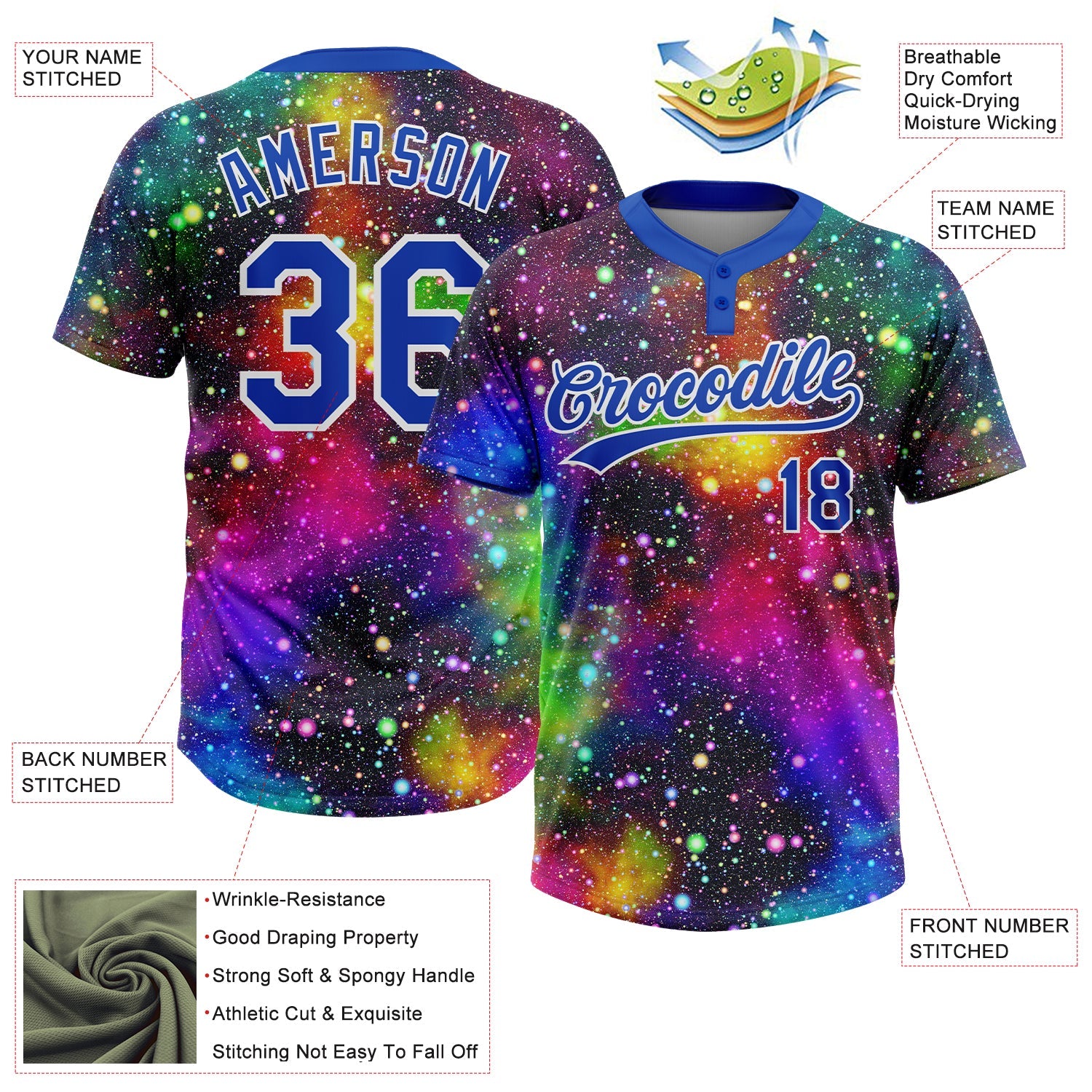 Custom Graffiti Pattern Thunder Blue-White Galaxy Star Two-Button Unisex Softball Jersey