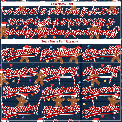 Custom Navy Red-White Christmas 3D Pattern Design Two-Button Unisex Softball Jersey