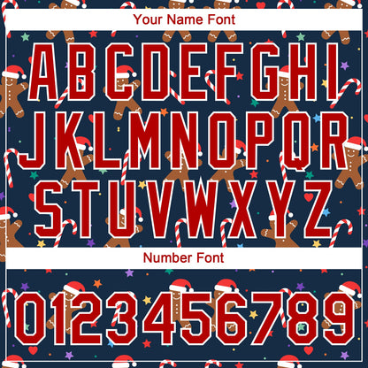 Custom Navy Red-White Christmas 3D Pattern Design Two-Button Unisex Softball Jersey
