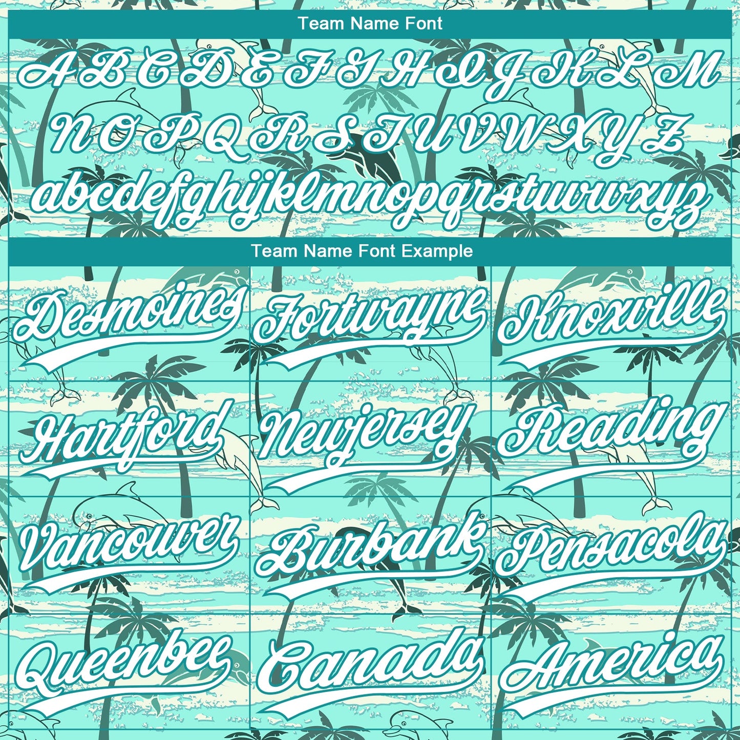 Custom Teal White Hawaii Palm Trees And Dolphin Two-Button Unisex Softball Jersey