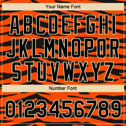Custom Orange Black-Cream Tiger Print 3D Pattern Design Two-Button Unisex Softball Jersey