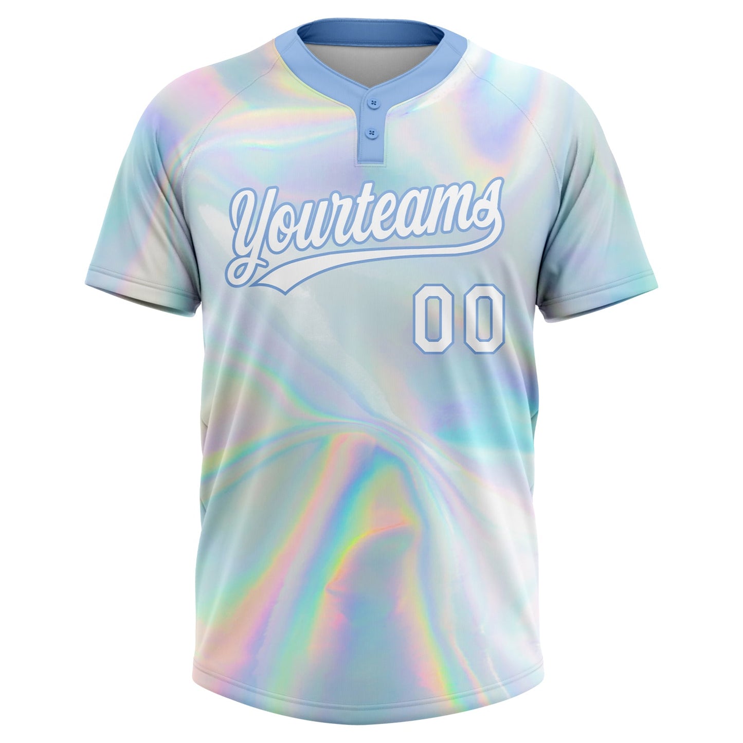 Custom White Light Blue Abstract Trendy Holographic Vaporwave Style 3D Pattern Design Two-Button Unisex Softball Jersey