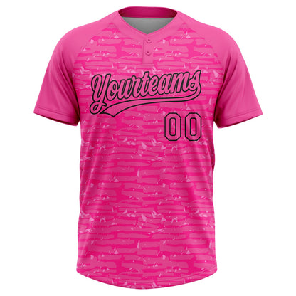 Custom Pink-Black Raglan Sleeves Distressed Fragment Brush Stroke Two-Button Unisex Softball Jersey