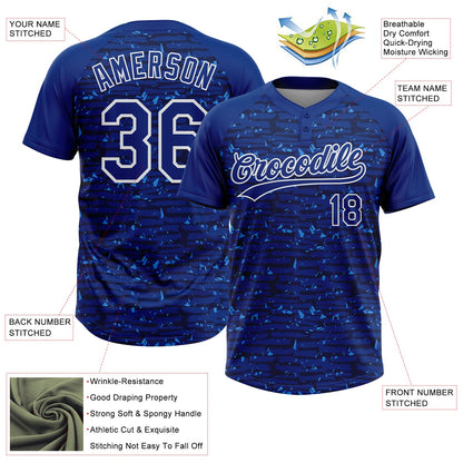 Custom Royal-White Raglan Sleeves Distressed Fragment Brush Stroke Two-Button Unisex Softball Jersey
