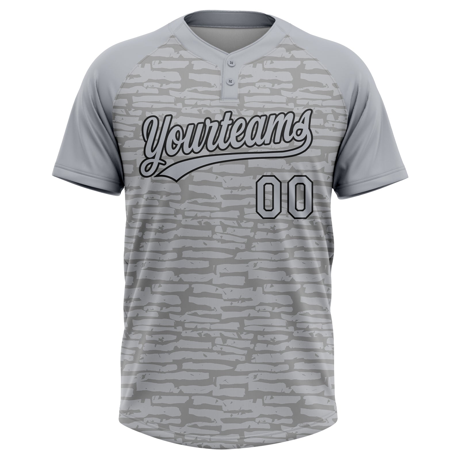 Custom Gray-Black Raglan Sleeves Distressed Fragment Brush Stroke Two-Button Unisex Softball Jersey