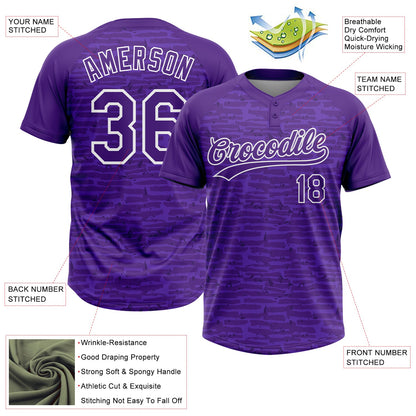 Custom Purple-White Raglan Sleeves Distressed Fragment Brush Stroke Two-Button Unisex Softball Jersey