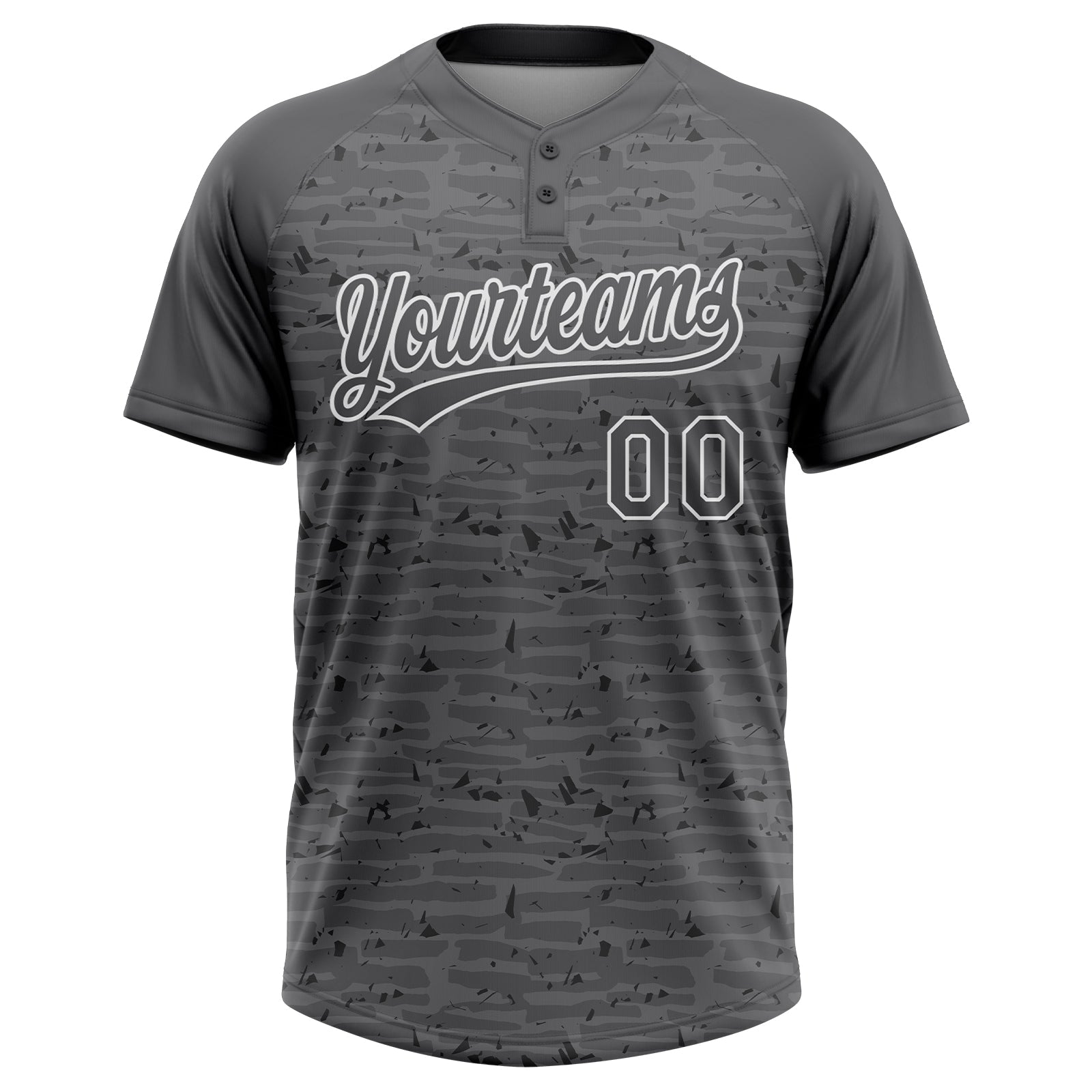 Custom Steel Gray-White Raglan Sleeves Distressed Fragment Brush Stroke Two-Button Unisex Softball Jersey