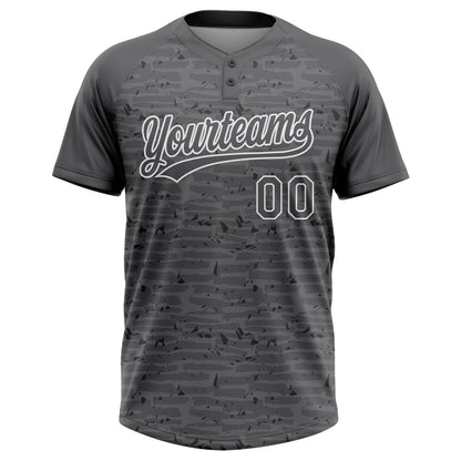 Custom Steel Gray-White Raglan Sleeves Distressed Fragment Brush Stroke Two-Button Unisex Softball Jersey