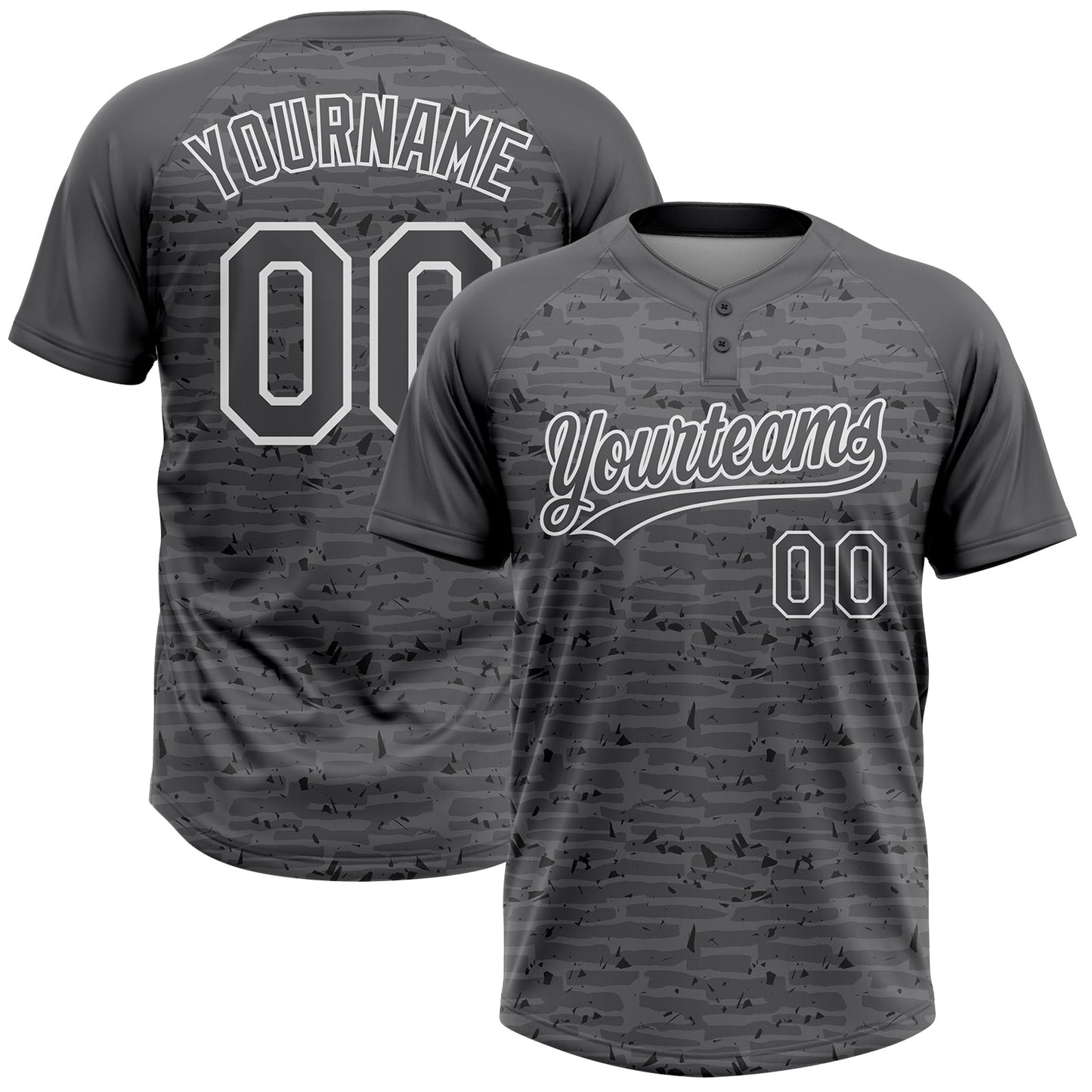 Custom Steel Gray-White Raglan Sleeves Distressed Fragment Brush Stroke Two-Button Unisex Softball Jersey