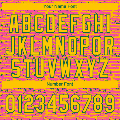 Custom Pink Yellow-Kelly Green Raglan Sleeves Distressed Fragment Brush Stroke Two-Button Unisex Softball Jersey