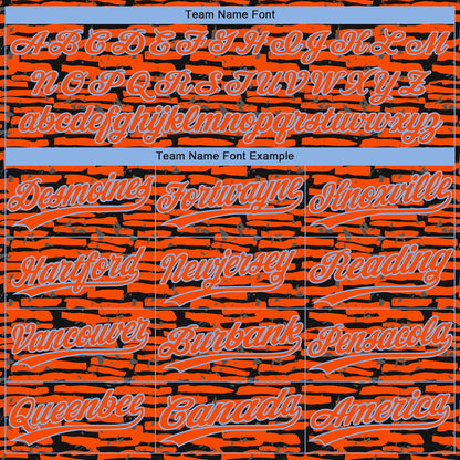 Custom Orange Black-Light Blue Raglan Sleeves Distressed Fragment Brush Stroke Two-Button Unisex Softball Jersey