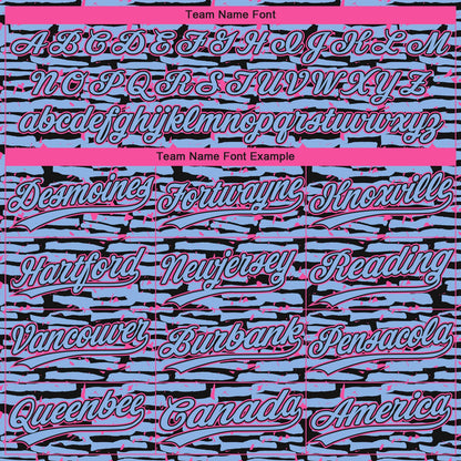 Custom Light Blue Black-Pink Raglan Sleeves Distressed Fragment Brush Stroke Two-Button Unisex Softball Jersey