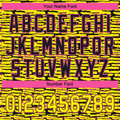 Custom Light Yellow Black-Pink Raglan Sleeves Distressed Fragment Brush Stroke Two-Button Unisex Softball Jersey