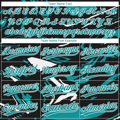 Custom Black Teal-White Raglan Sleeves Abstract Fluid Marble Two-Button Unisex Softball Jersey