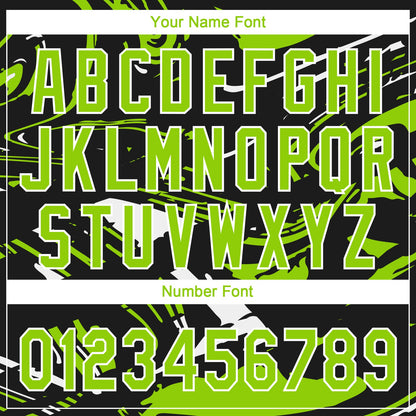 Custom Black Neon Green-White Raglan Sleeves Abstract Fluid Marble Two-Button Unisex Softball Jersey