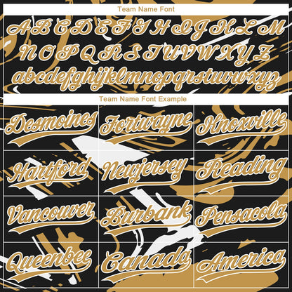 Custom Black Old Gold-White Raglan Sleeves Abstract Fluid Marble Two-Button Unisex Softball Jersey