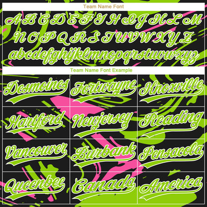 Custom Black Neon Green Pink-White Raglan Sleeves Abstract Fluid Marble Two-Button Unisex Softball Jersey