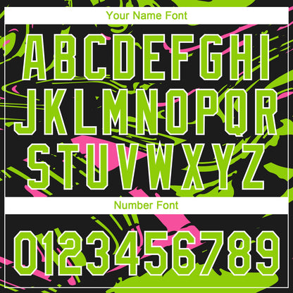 Custom Black Neon Green Pink-White Raglan Sleeves Abstract Fluid Marble Two-Button Unisex Softball Jersey