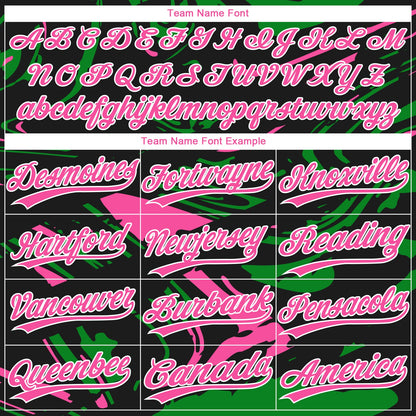 Custom Black Pink Grass Green-White Raglan Sleeves Abstract Fluid Marble Two-Button Unisex Softball Jersey
