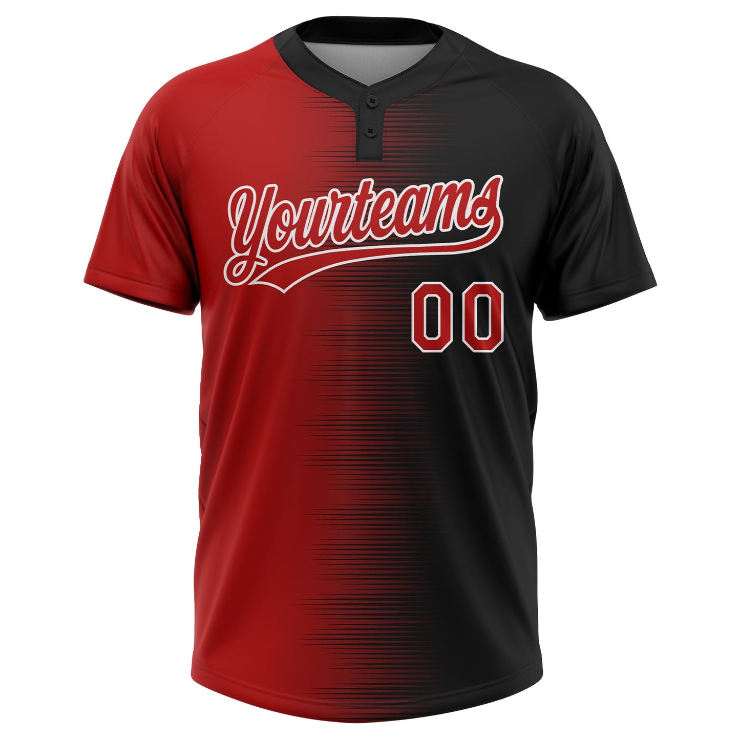 Custom Black Red-White Gradient Horizontal Stripe Two-Button Unisex Softball Jersey