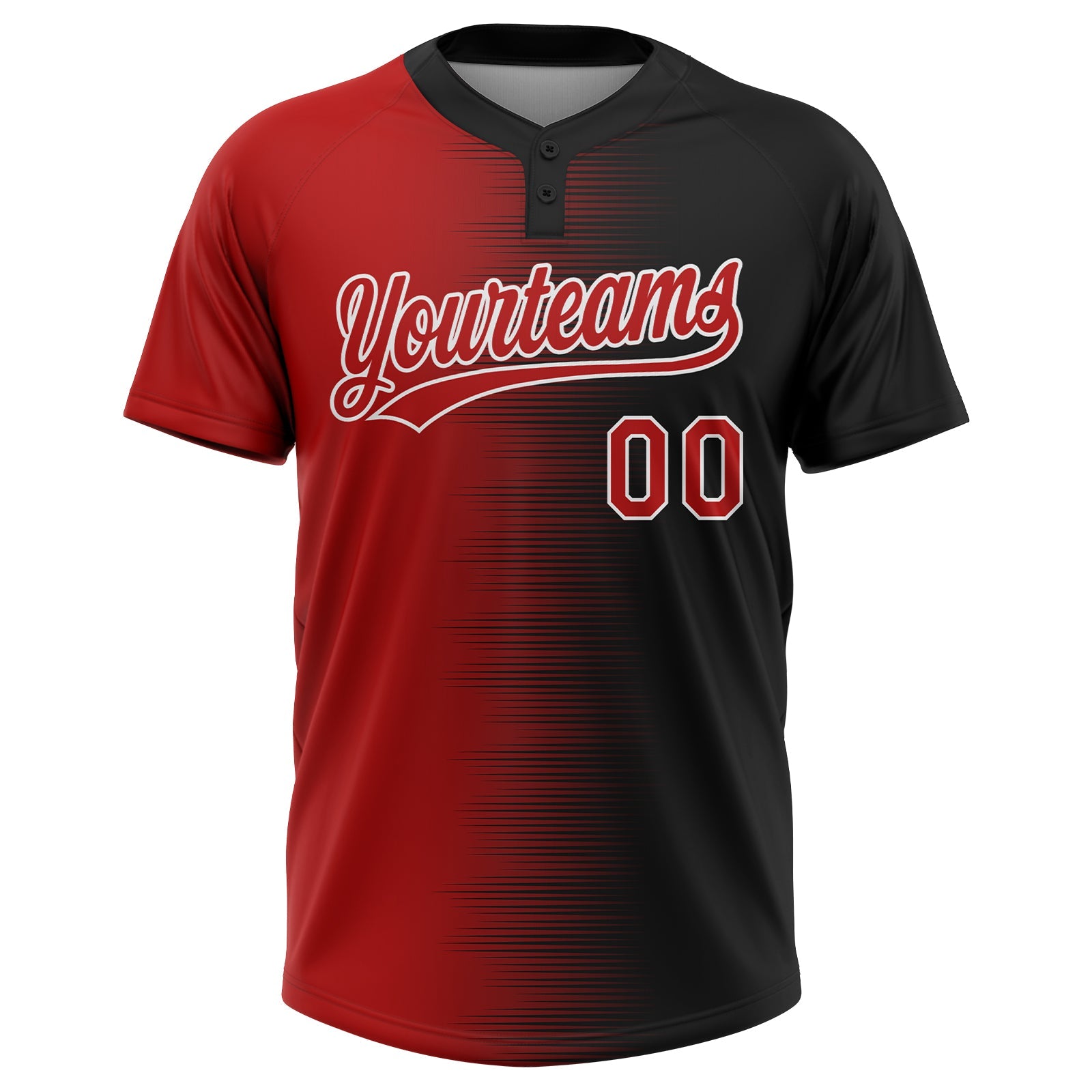 Custom Black Red-White Gradient Horizontal Stripe Two-Button Unisex Softball Jersey