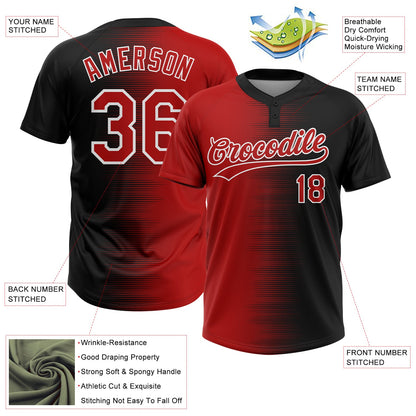 Custom Black Red-White Gradient Horizontal Stripe Two-Button Unisex Softball Jersey