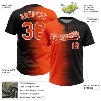 Custom Black Orange-White Gradient Horizontal Stripe Two-Button Unisex Softball Jersey