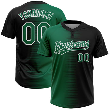 Custom Black Kelly Green-White Gradient Horizontal Stripe Two-Button Unisex Softball Jersey