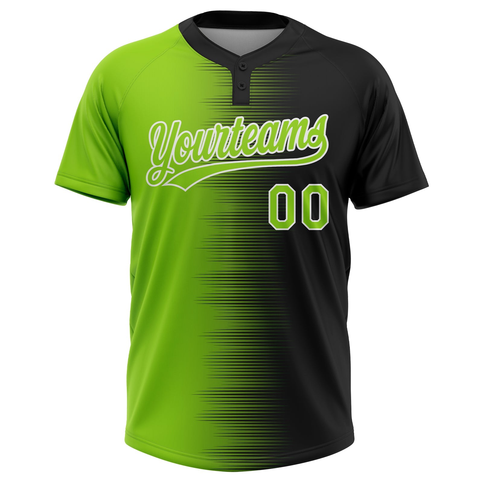 Custom Black Neon Green-White Gradient Horizontal Stripe Two-Button Unisex Softball Jersey