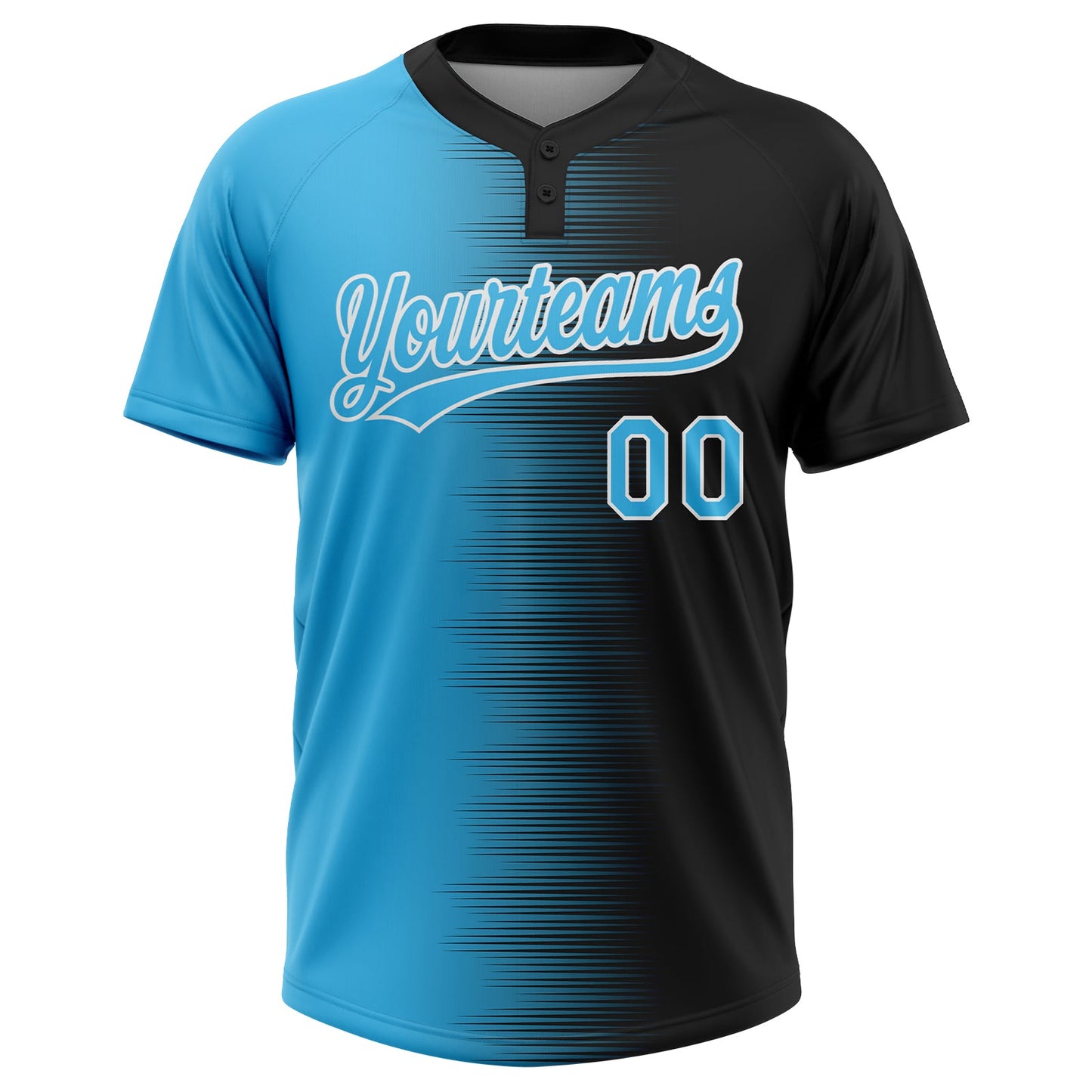Custom Black Sky Blue-White Gradient Horizontal Stripe Two-Button Unisex Softball Jersey