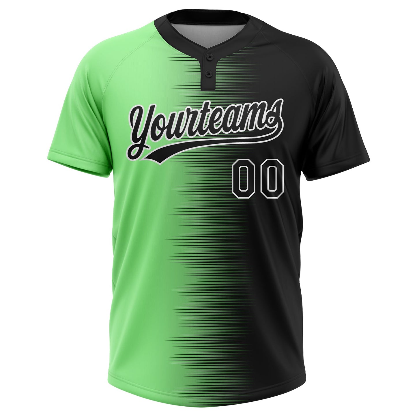 Custom Black Pea Green-White Gradient Horizontal Stripe Two-Button Unisex Softball Jersey