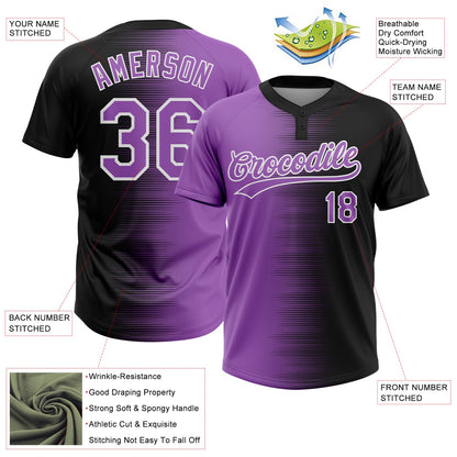 Custom Black Purple Medium Purple-White Gradient Horizontal Stripe Two-Button Unisex Softball Jersey