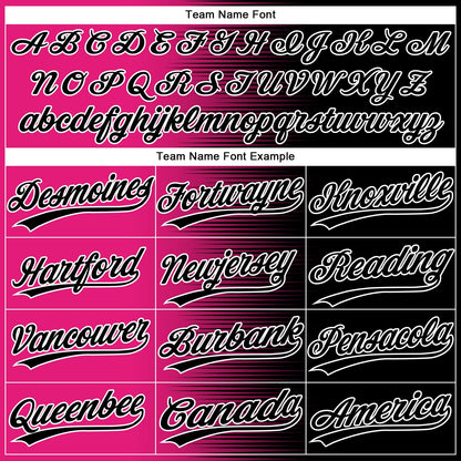 Custom Black Hot Pink-White Gradient Horizontal Stripe Two-Button Unisex Softball Jersey