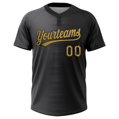 Custom Black Old Gold-Gray Gradient Horizontal Stripe Two-Button Unisex Softball Jersey