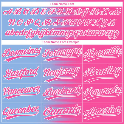 Custom Pink Light Blue-White Gradient Horizontal Stripe Two-Button Unisex Softball Jersey