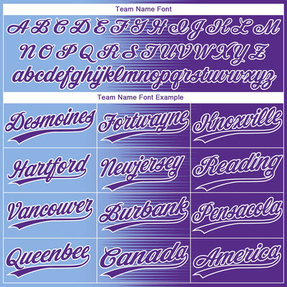 Custom Purple Light Blue-White Gradient Horizontal Stripe Two-Button Unisex Softball Jersey