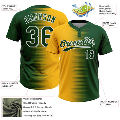 Custom Green Gold-White Gradient Horizontal Stripe Two-Button Unisex Softball Jersey